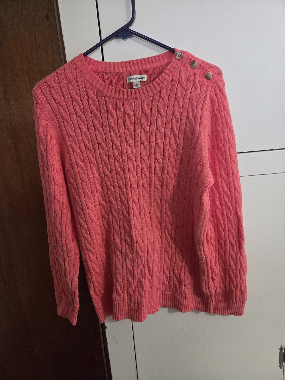 croft & barrow Coral Cable-Knit Button-Shoulder Sweater